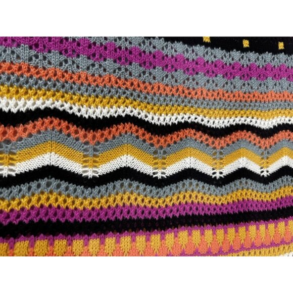 Womens M Boho Free Spirited Chevron Striped Crochet Open Knit Top Oversized Cozy - Picture 5 of 6